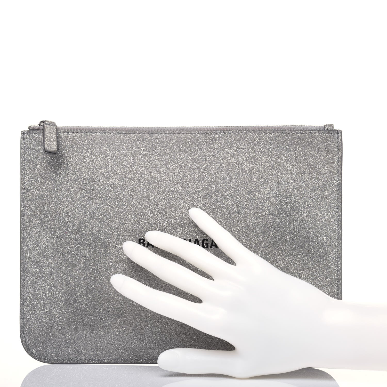 Balenciaga Glitter Calfskin Logo Everyday Pouch M Silver 2 of 13