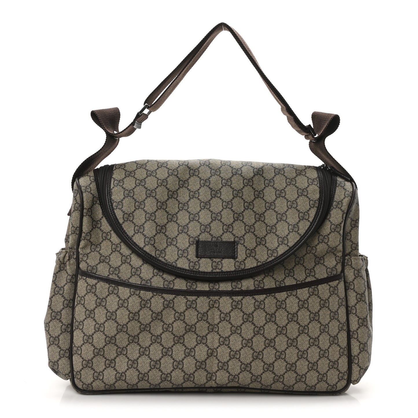 GG Supreme Monogram Selleria Calfskin Large Diaper Bag Beige Ebony Cocoa Dark Chocolate