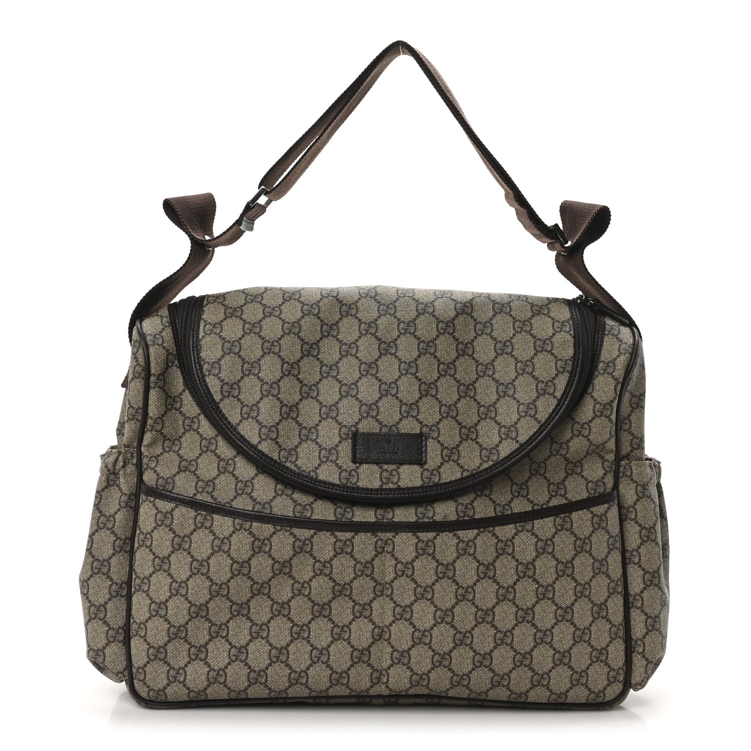 Gucci GG Supreme Monogram Selleria Calfskin Large Diaper Bag Beige Ebony Cocoa Dark Chocolate 1 of 10