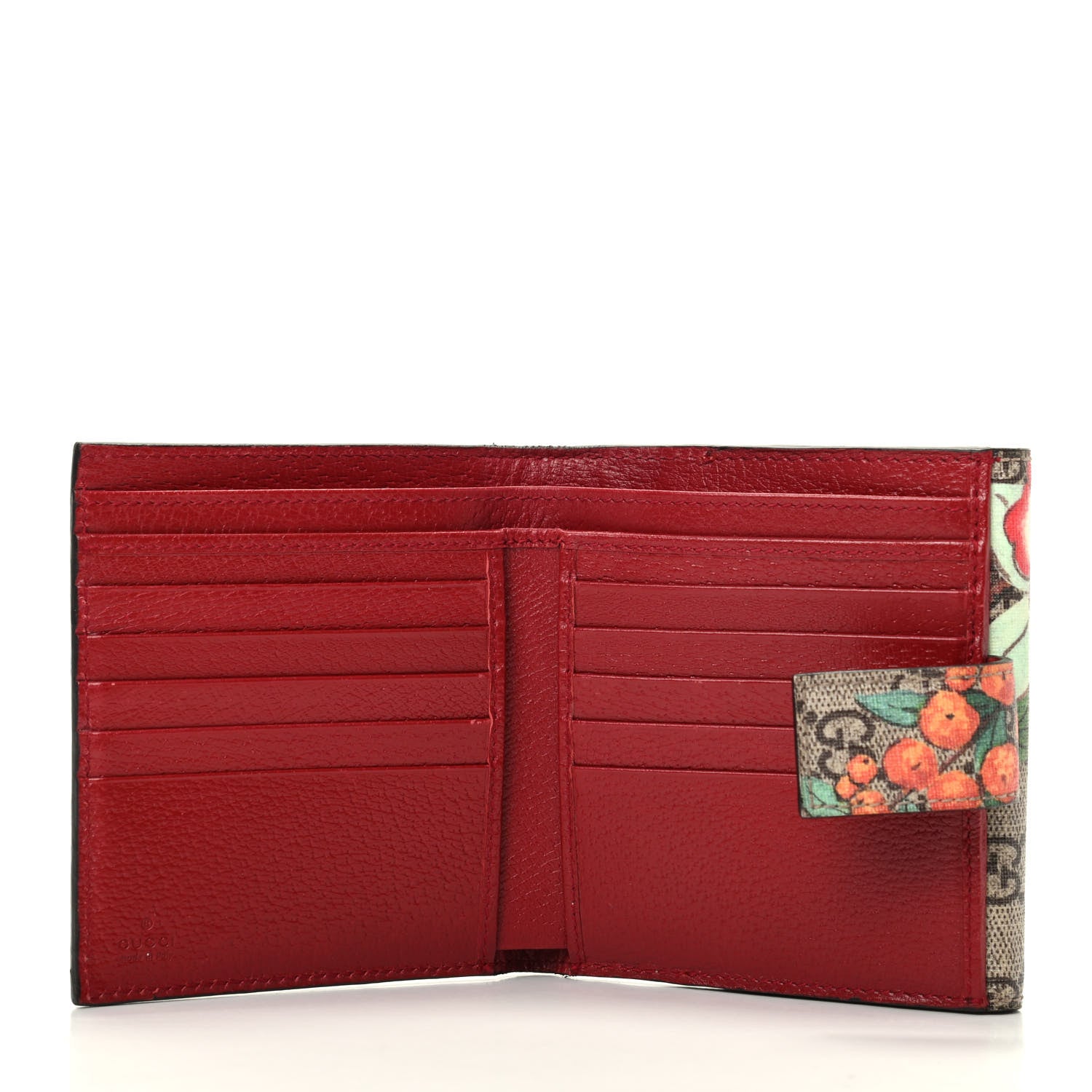 Gucci GG Supreme Monogram Tian French Flap Wallet Beige Multicolor Red 5 of 7