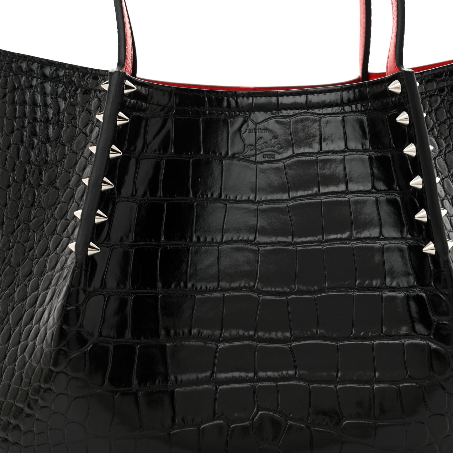 Calfskin Crocodile Embossed Spikes Small Cabarock Black