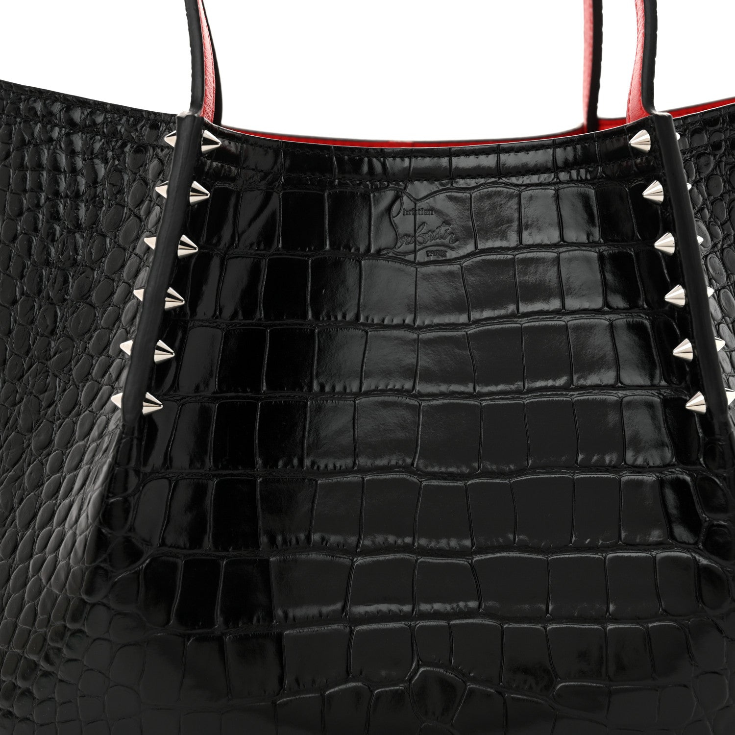 Christian Louboutin Calfskin Crocodile Embossed Spikes Small Cabarock Black 7 of 9