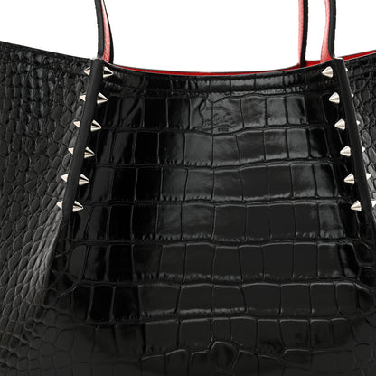 Christian Louboutin Calfskin Crocodile Embossed Spikes Small Cabarock Black 7 of 9