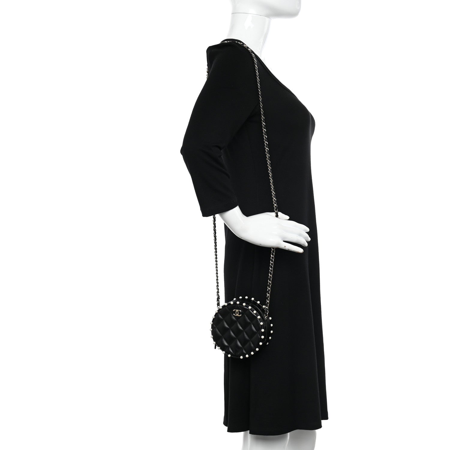 Chanel Calfskin Quilted Pearl Round Clutch With Chain Black 2 of 10