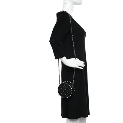 Chanel Calfskin Quilted Pearl Round Clutch With Chain Black 2 of 10