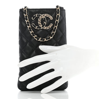 Chanel Caviar Quilted French New Wave Phone Holder With Chain Black 2 of 9
