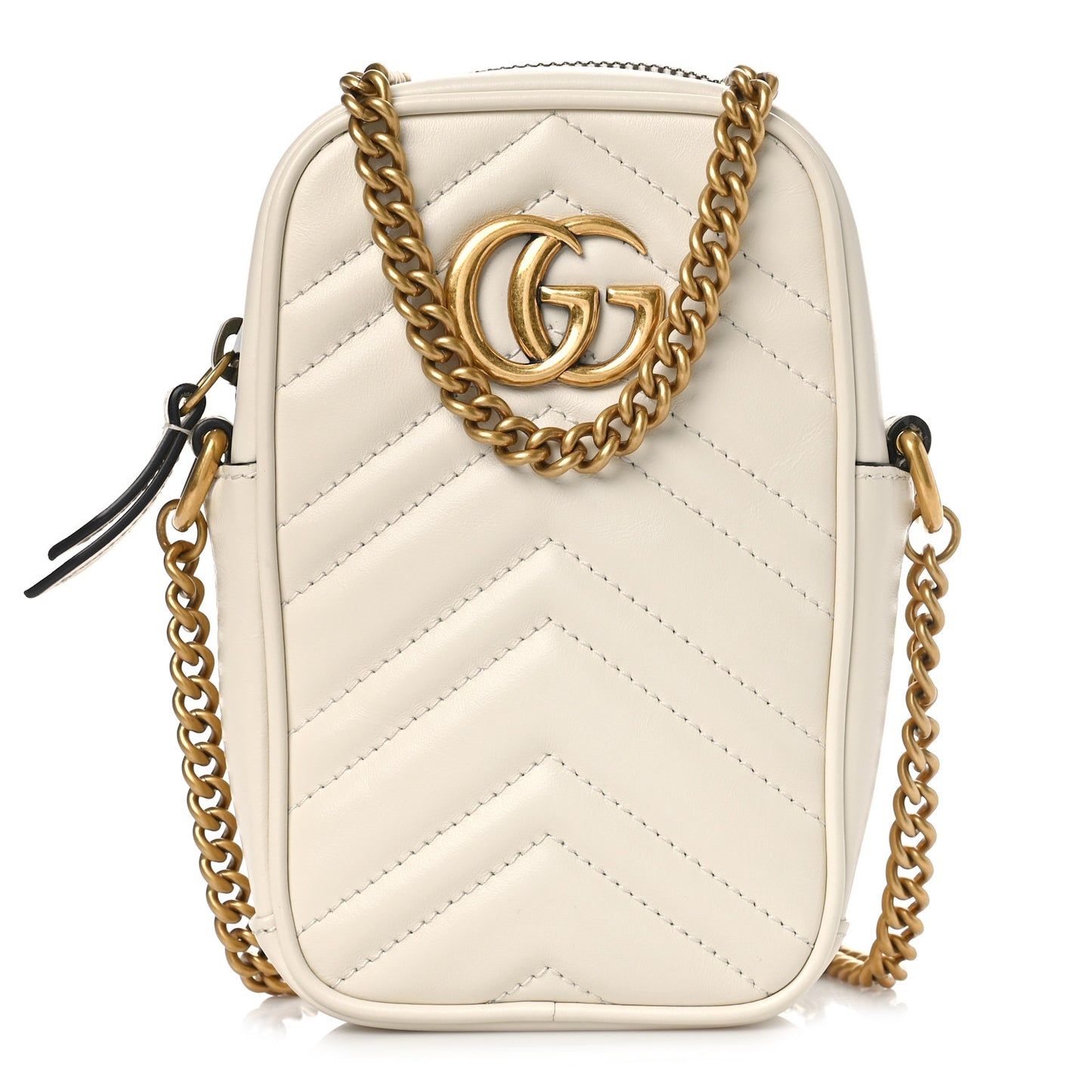 Calfskin Matelasse Mini GG Marmont Crossbody Bag White