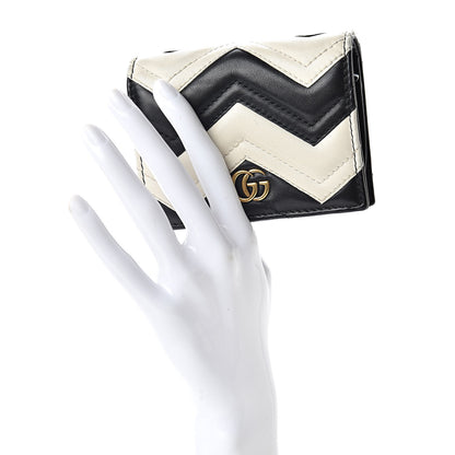 Gucci Calfskin Matelasse GG Marmont Card Case Wallet Black White 2 of 9