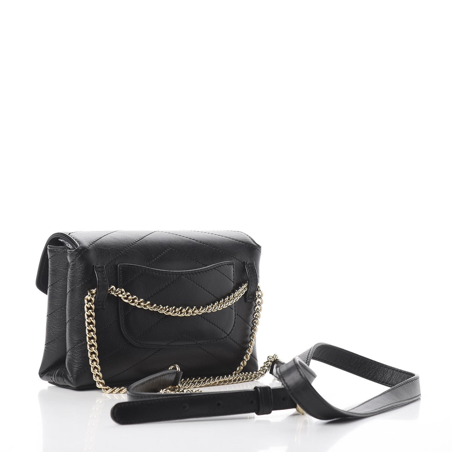 Calfskin Chevron Stitched Coco Waist Bag Black