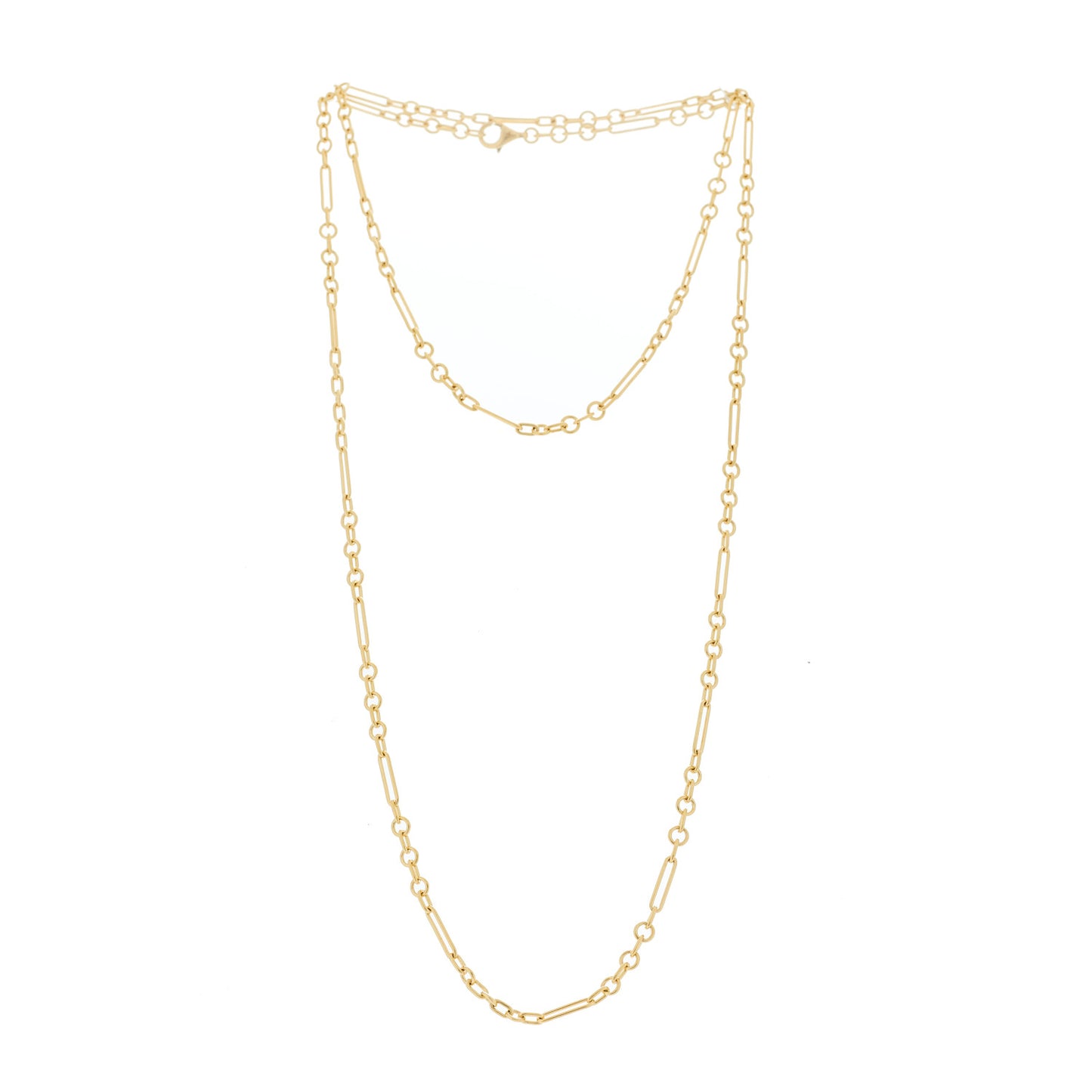 18K Yellow Gold Fine Mixed Clip Chain Necklace 32"