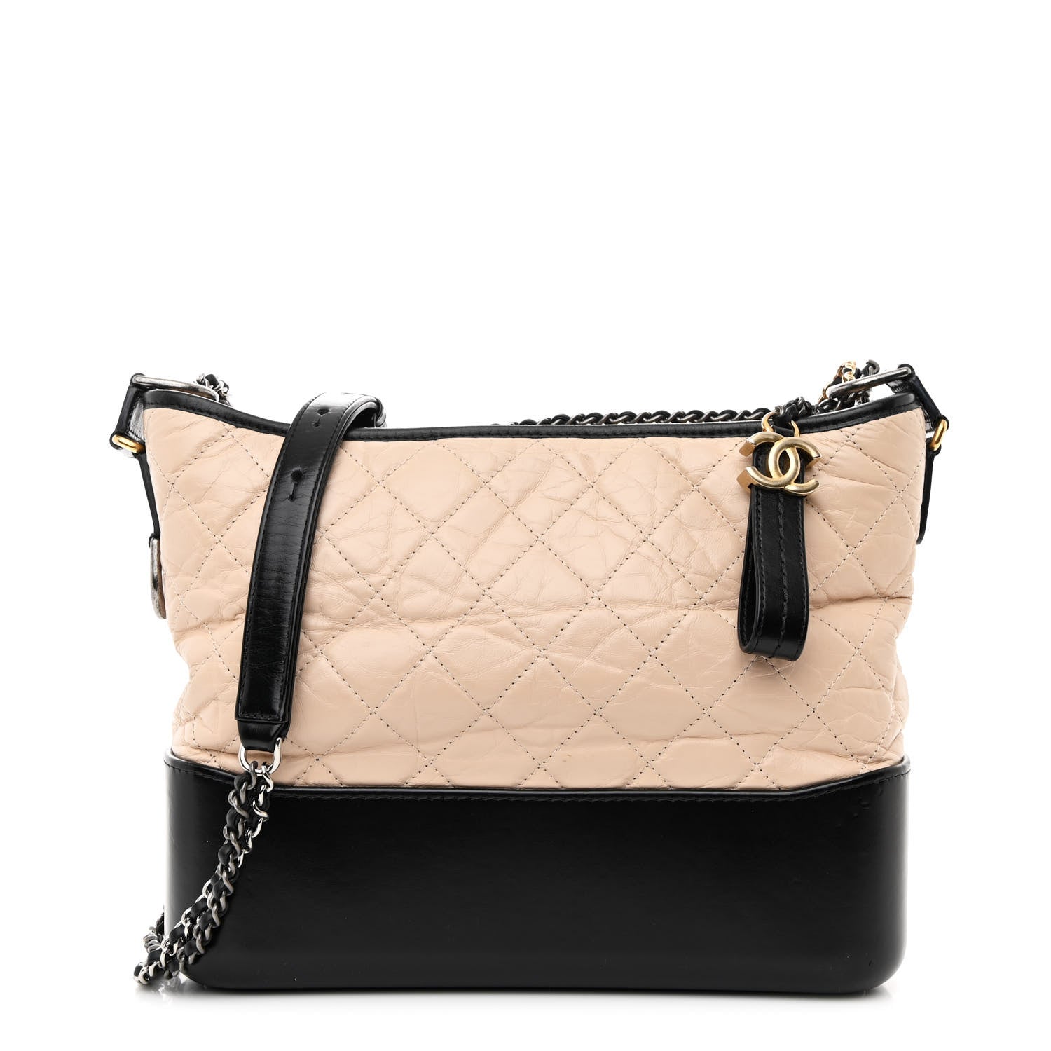 Chanel Aged Calfskin Quilted Medium Gabrielle Hobo Beige Black 1 of 12