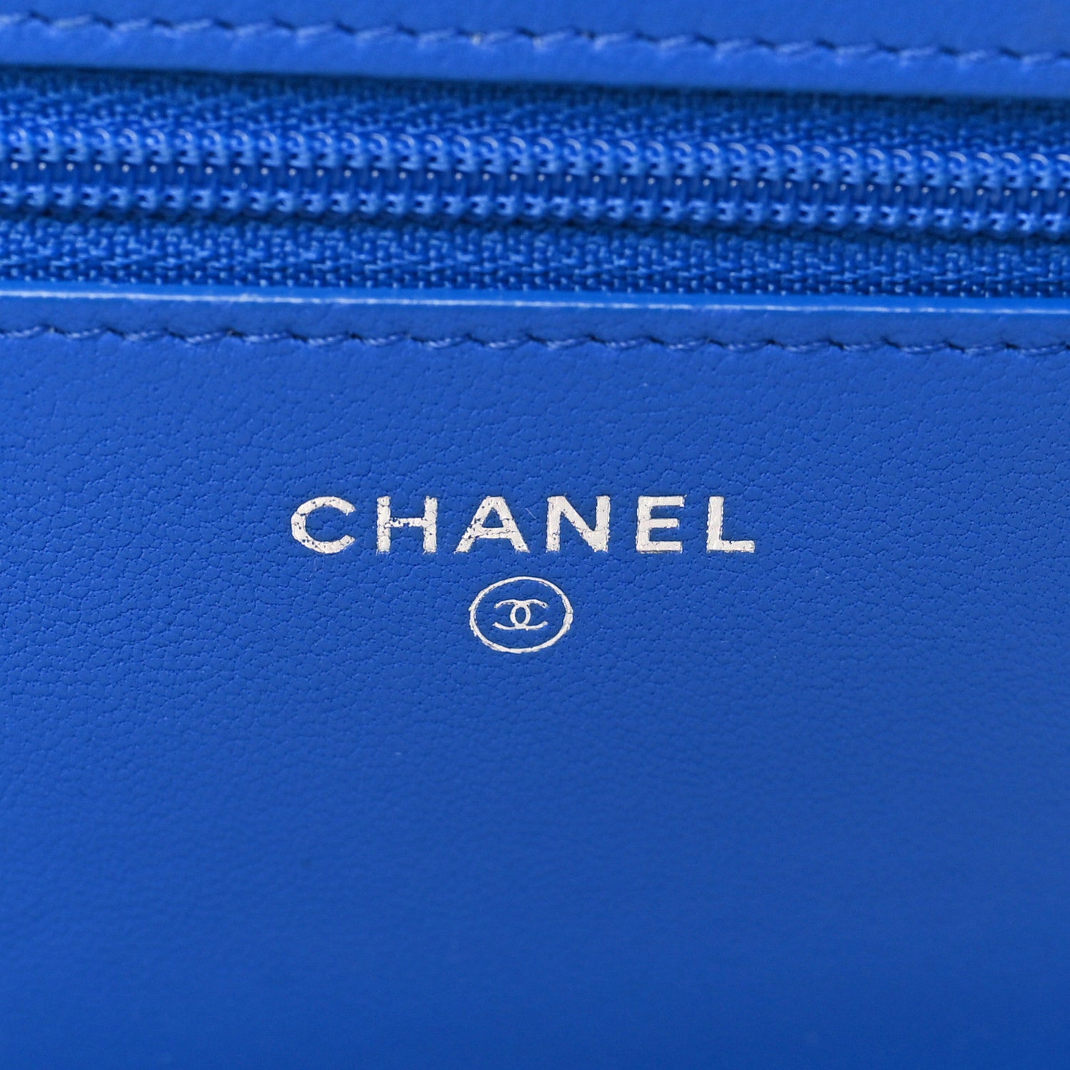 Chanel Lambskin Quilted Diamond CC Wallet On Chain WOC Blue 6 of 10