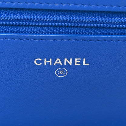 Chanel Lambskin Quilted Diamond CC Wallet On Chain WOC Blue 6 of 10