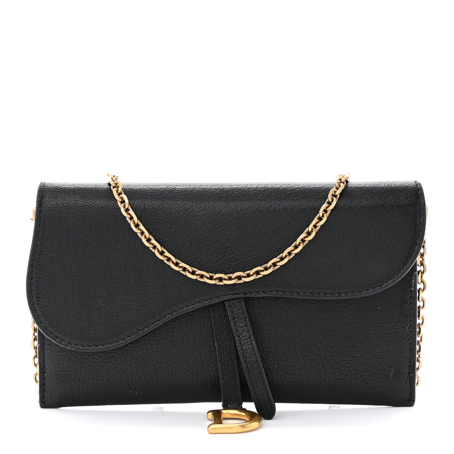 Christian Dior Goatskin Saddle Long Wallet With Chain Black 1 of 11