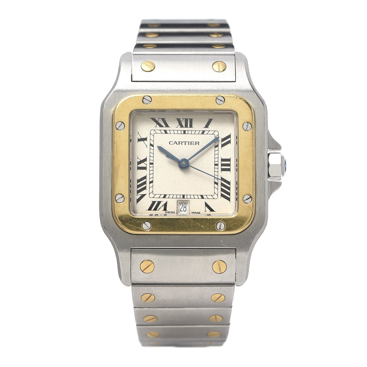 Cartier Stainless Steel 18K Yellow Gold 29mm Santos De Galbee Quartz Watch 1 of 6