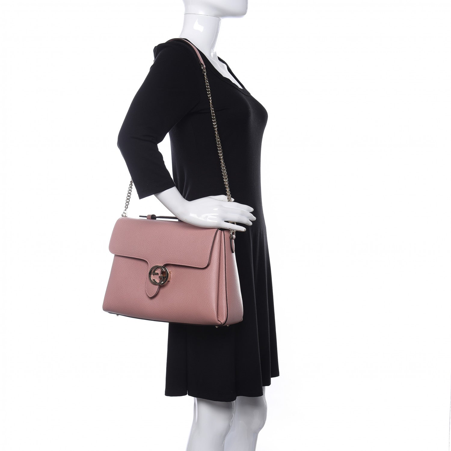 Gucci Dollar Calfskin Medium Interlocking G Top Handle Shoulder Bag Soft Pink 2 of 9