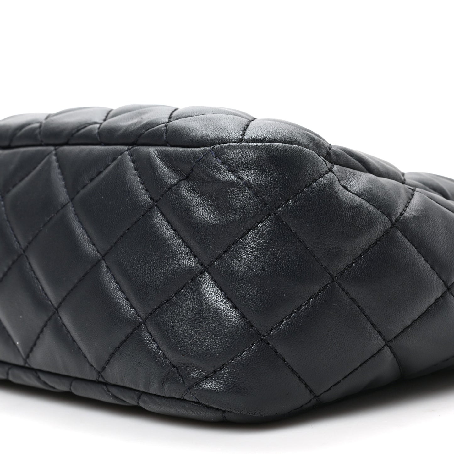 Lambskin Quilted Large Camera Case Navy Blue