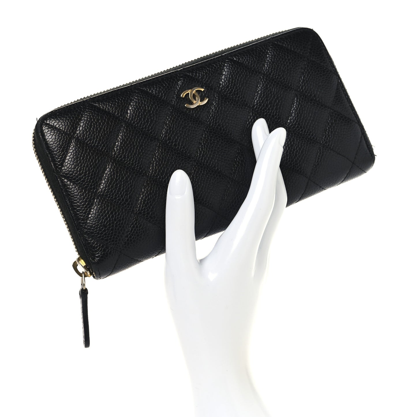 Caviar Quilted Large Gusset Zip Around Wallet Black