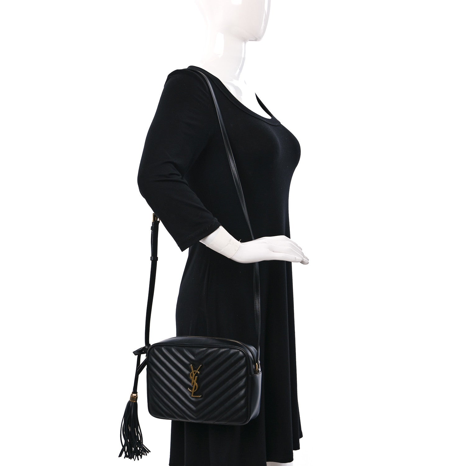 Saint Laurent Calfskin Matelasse Monogram Lou Camera Bag Black 2 of 8