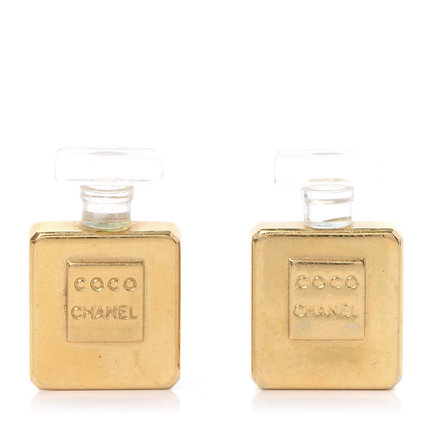 Coco Perfume Bottle Clip on Earrings Gold