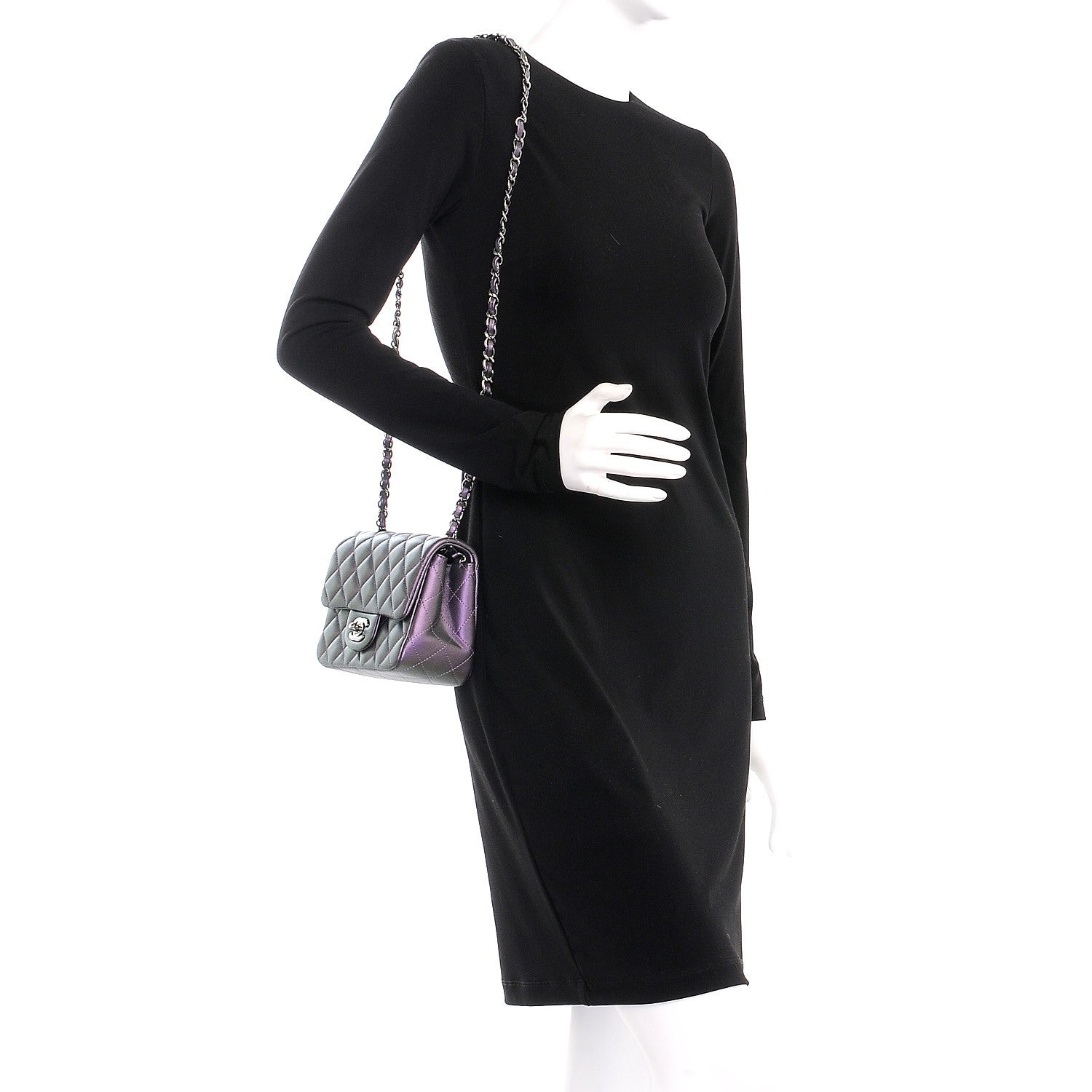 Chanel Iridescent Lambskin Quilted Mini Square Flap Dark Purple 2 of 8