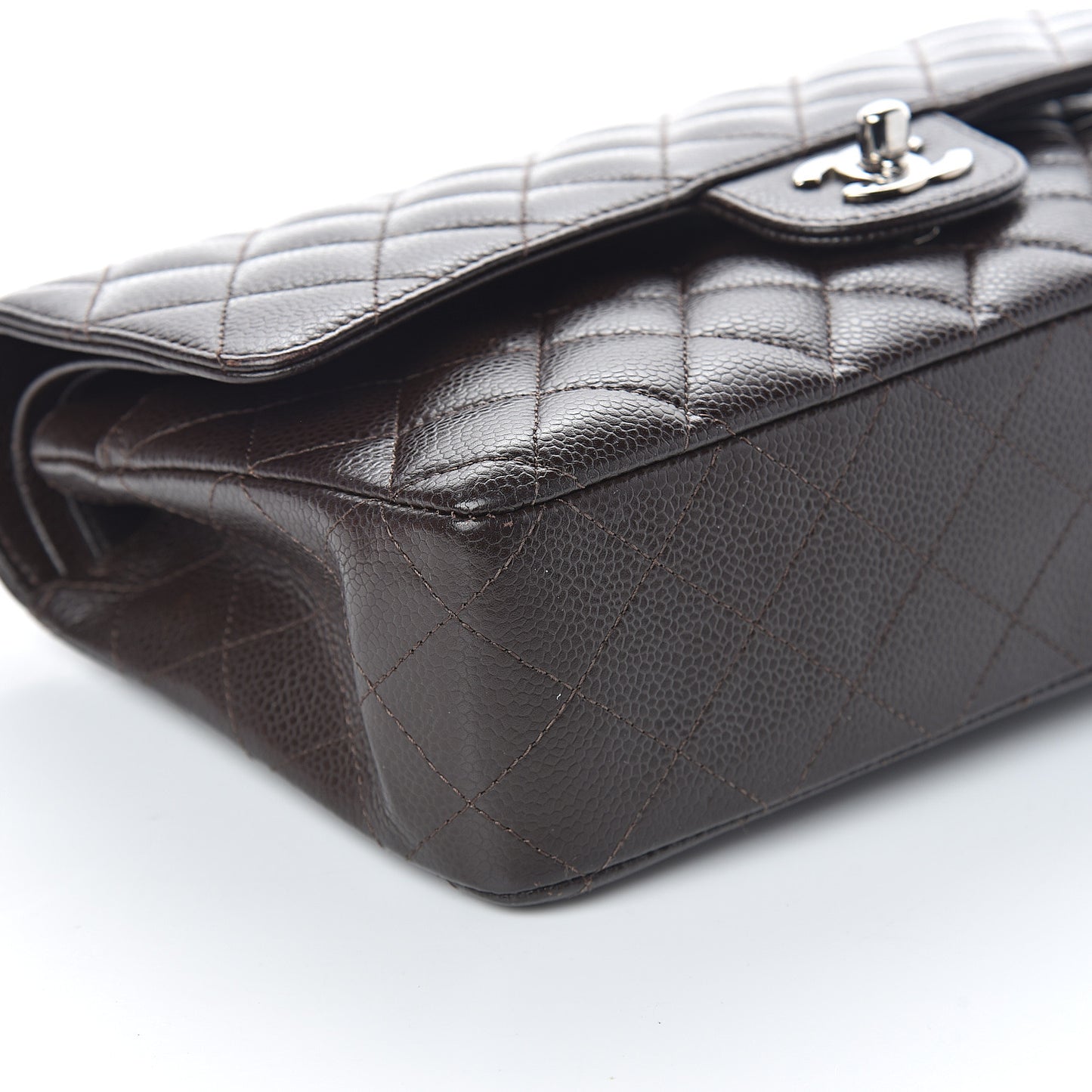 Caviar Quilted Medium Double Flap Dark Brown