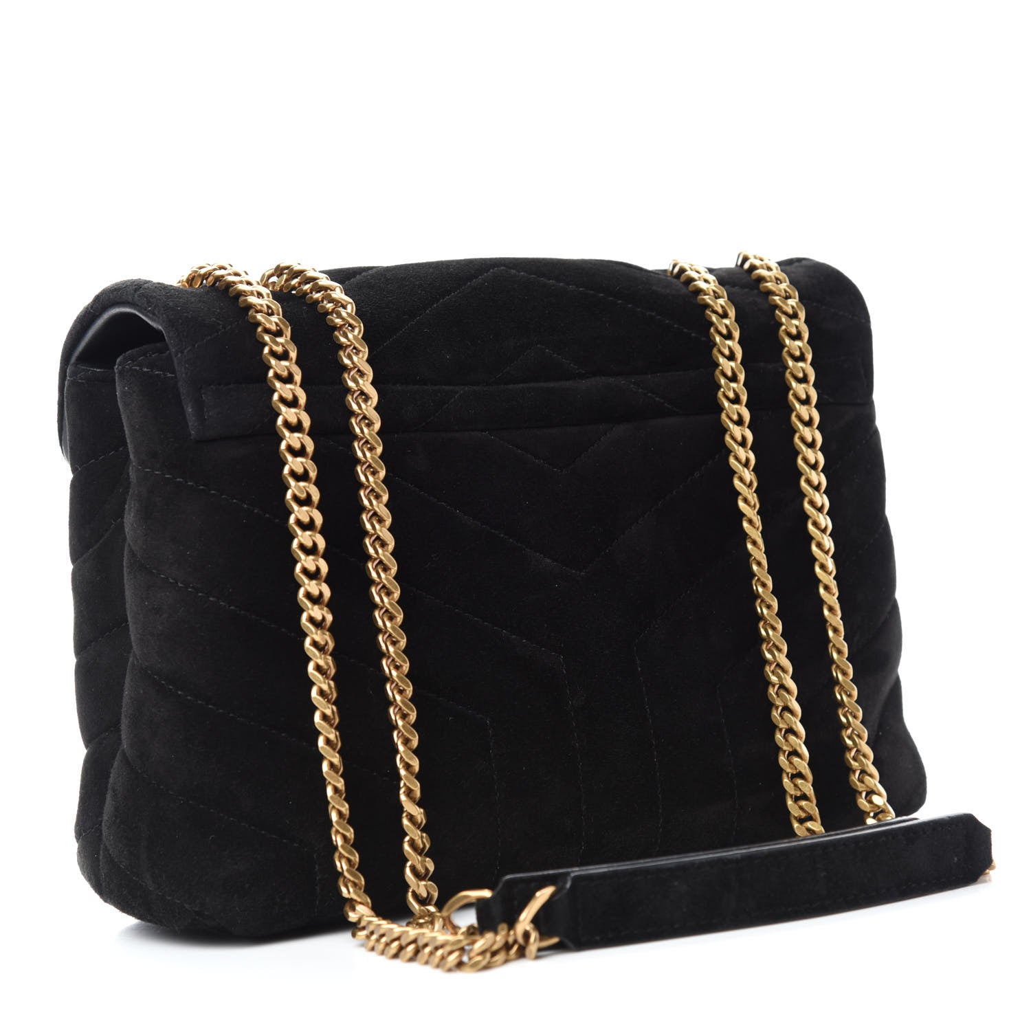 Saint Laurent Suede Calfskin Y Quilted Monogram Small Loulou Chain Satchel Black 3 of 11