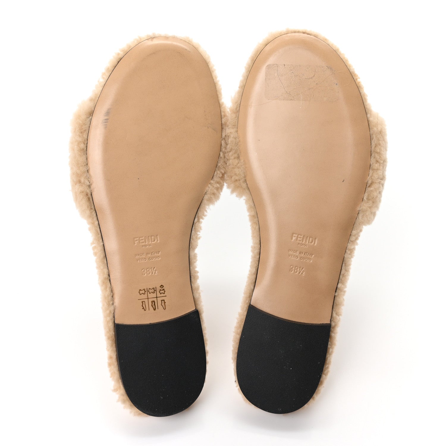 Fendi Shearling FF Baguette Slide Sandals 38.5 Beige Naturale 6 of 9