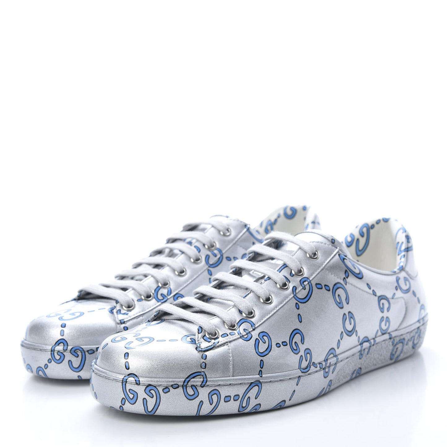 Miro Rubber Wax GucciGhost Print Mens New Ace Sneakers 10.5 Silver