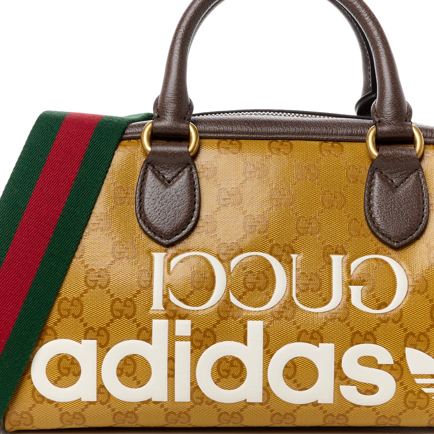 X ADIDAS Crystal Vintage Monogram Textured Dollar Calfskin Web Trefoil Logo Mini Bowling Bag Mid Natural Nut Off White New Acero