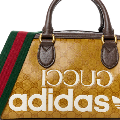 Gucci X ADIDAS Crystal Vintage Monogram Textured Dollar Calfskin Web Trefoil Logo Mini Bowling Bag Mid Natural Nut Off White New Acero 9 of 12