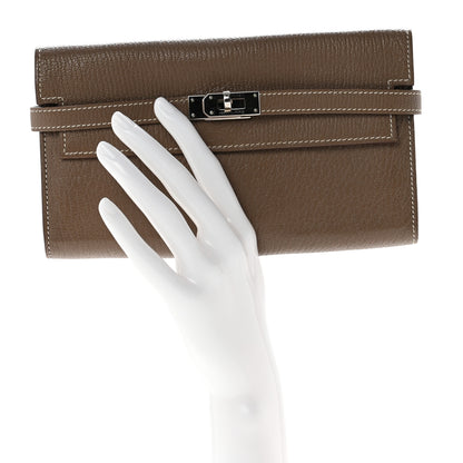 Hermes Chevre Mysore Kelly Longue Wallet Etoupe 2 of 9