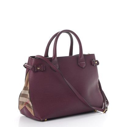 Burberry Grainy Calfskin House Check Medium Banner Tote Mahogany Red 4 of 9
