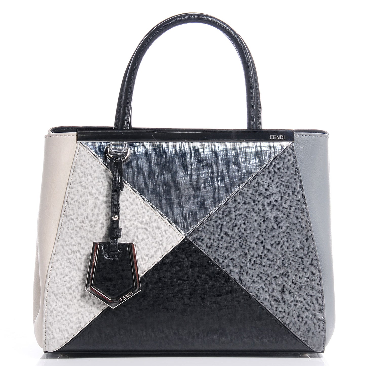 Vitello Elite Calfskin Colorblock Petite 2Jours Tote Black Multicolor White Argento