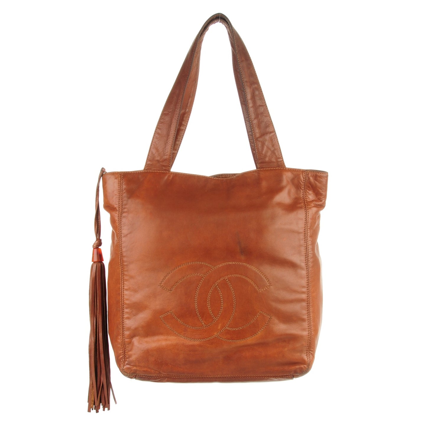 Lambskin CC Tassel Shoulder Bag Light Brown