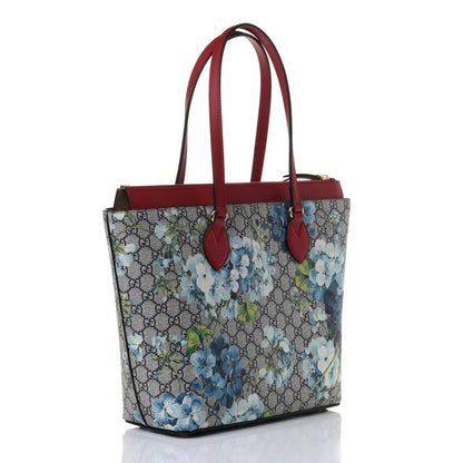 Gucci GG Supreme Monogram Blooms Medium Zippered Bucket Tote Beige Blue Navy Hibiscus Red 2 of 4