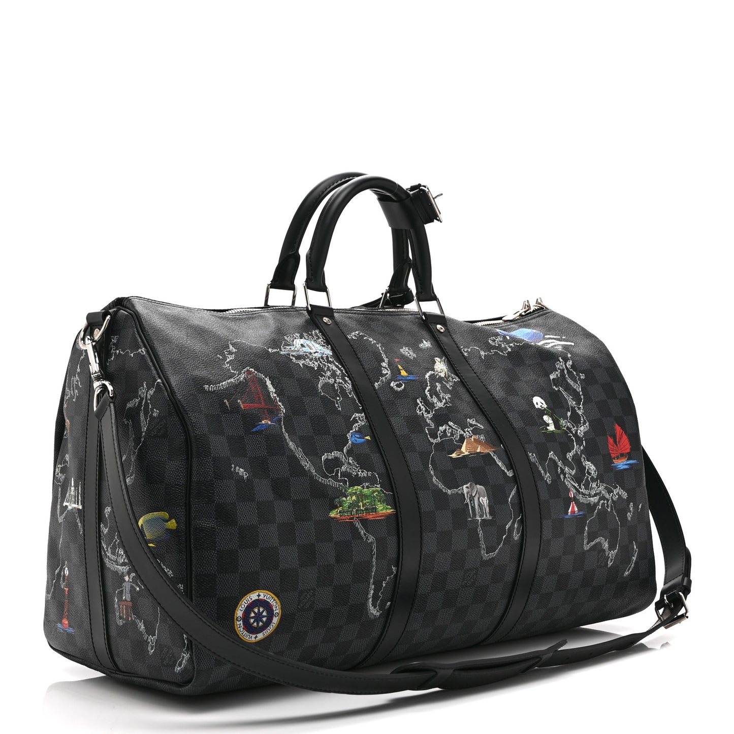 Damier Graphite World Map Keepall Bandouliere 50