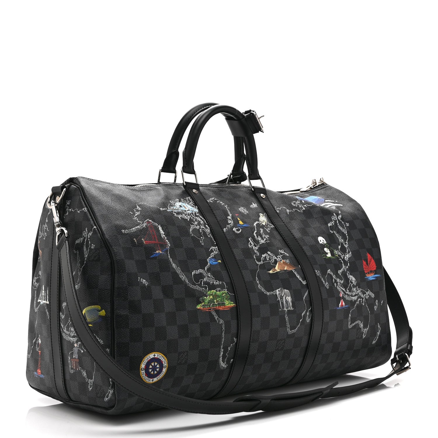 Louis Vuitton Damier Graphite World Map Keepall Bandouliere 50 2 of 9