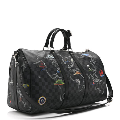 Louis Vuitton Damier Graphite World Map Keepall Bandouliere 50 2 of 9