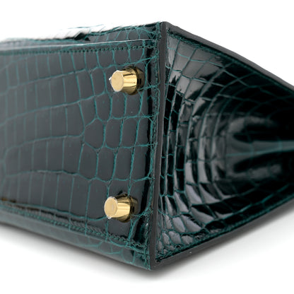 Hermes Shiny Niloticus Crocodile Kelly Sellier 25 Vert Cypress 10 of 11
