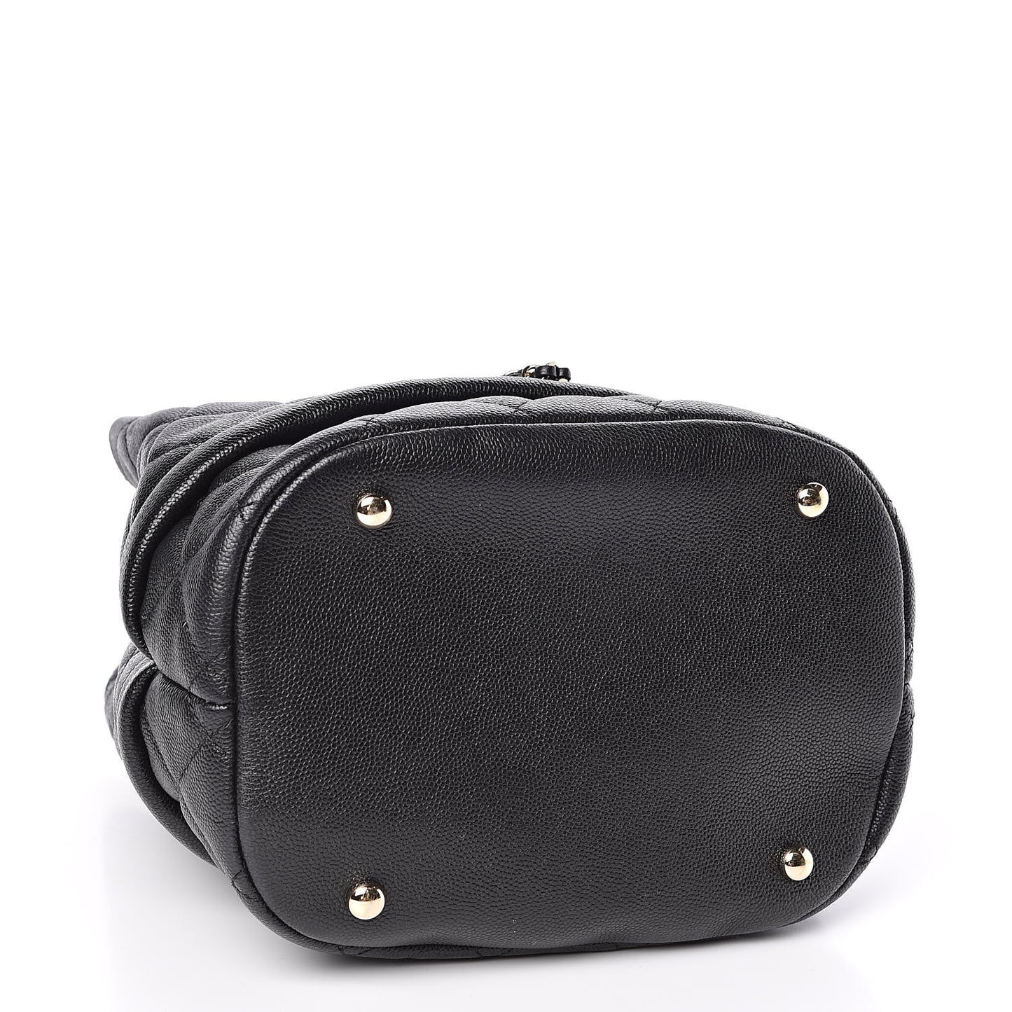 Caviar Quilted Large Rolled Up Bucket Drawstring Bag Black