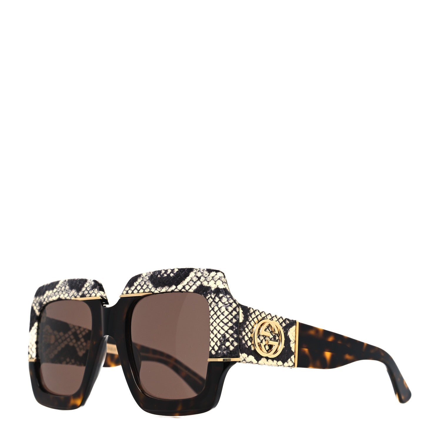 Gucci Snakeskin Acetate Square Sunglasses GG0484S Havana 1 of 7