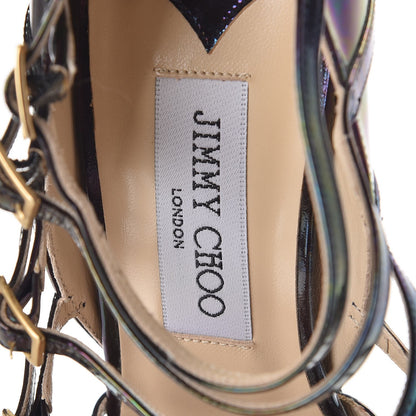 Jimmy Choo Patent Oil Slick Atlas Strappy Sandals 38.5 Petrol 9 of 11