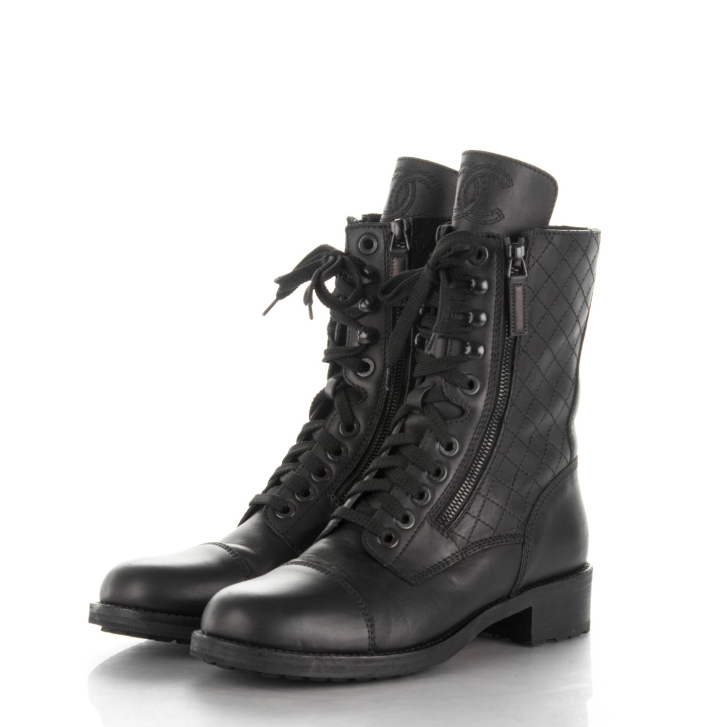 Calfskin Combat Boots 39.5 Black