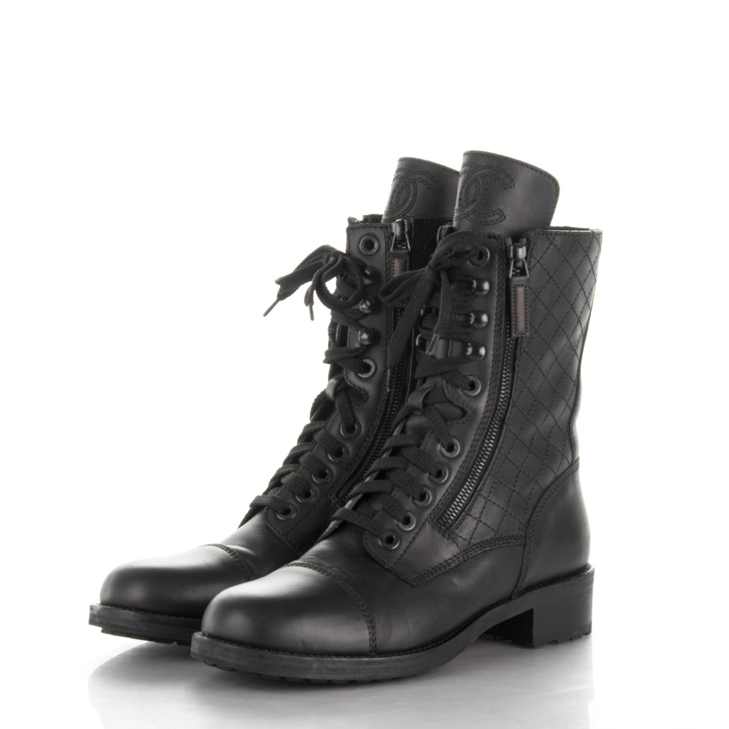 Chanel Calfskin Combat Boots 39.5 Black 3 of 8