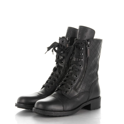 Chanel Calfskin Combat Boots 39.5 Black 3 of 8