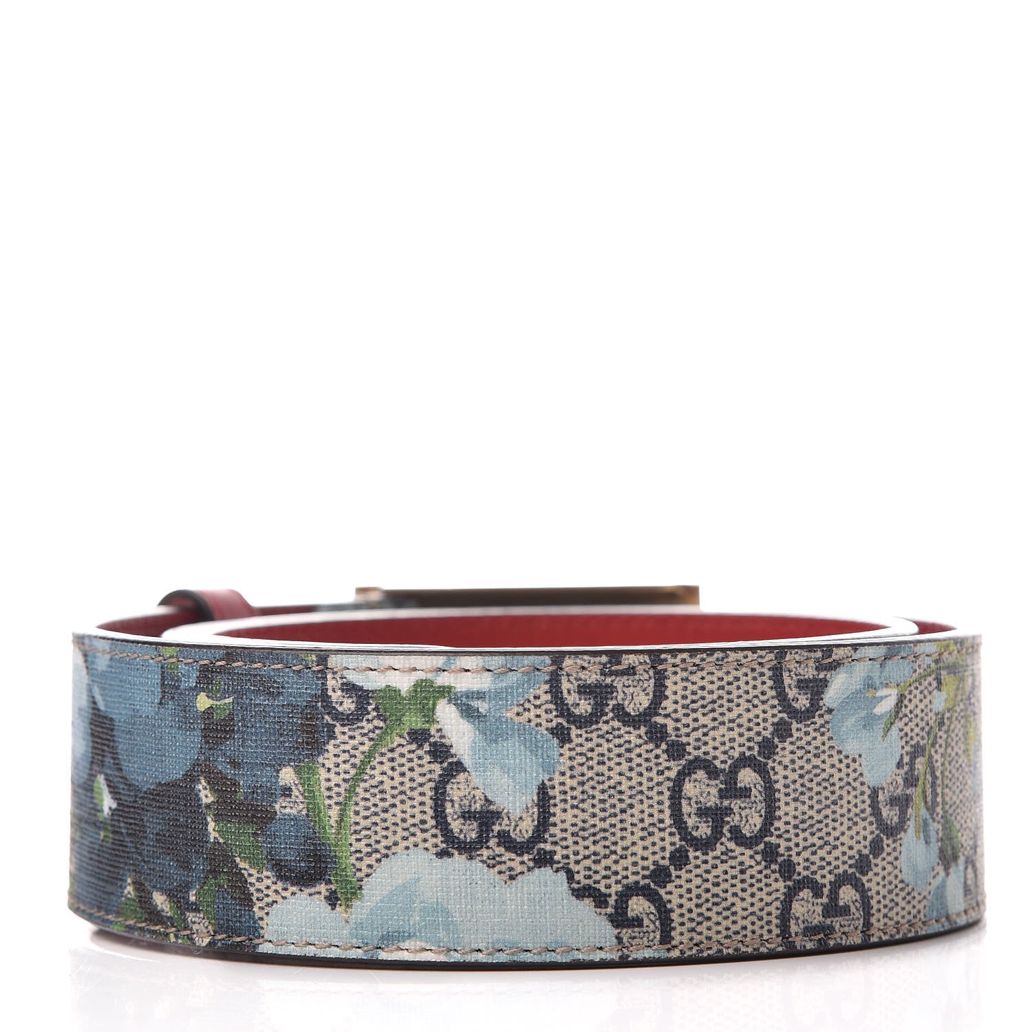 Gucci GG Plus Monogram Blooms Plaque Belt 75 30 Blue 3 of 6