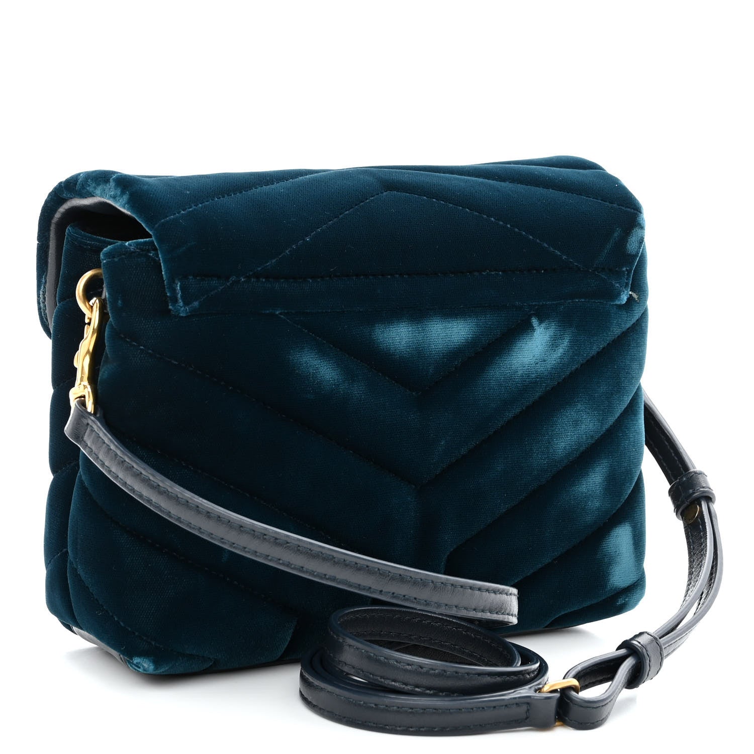Saint Laurent Velvet Y Quilted Monogram Toy Loulou Chain Satchel Dark Ottanio 3 of 10