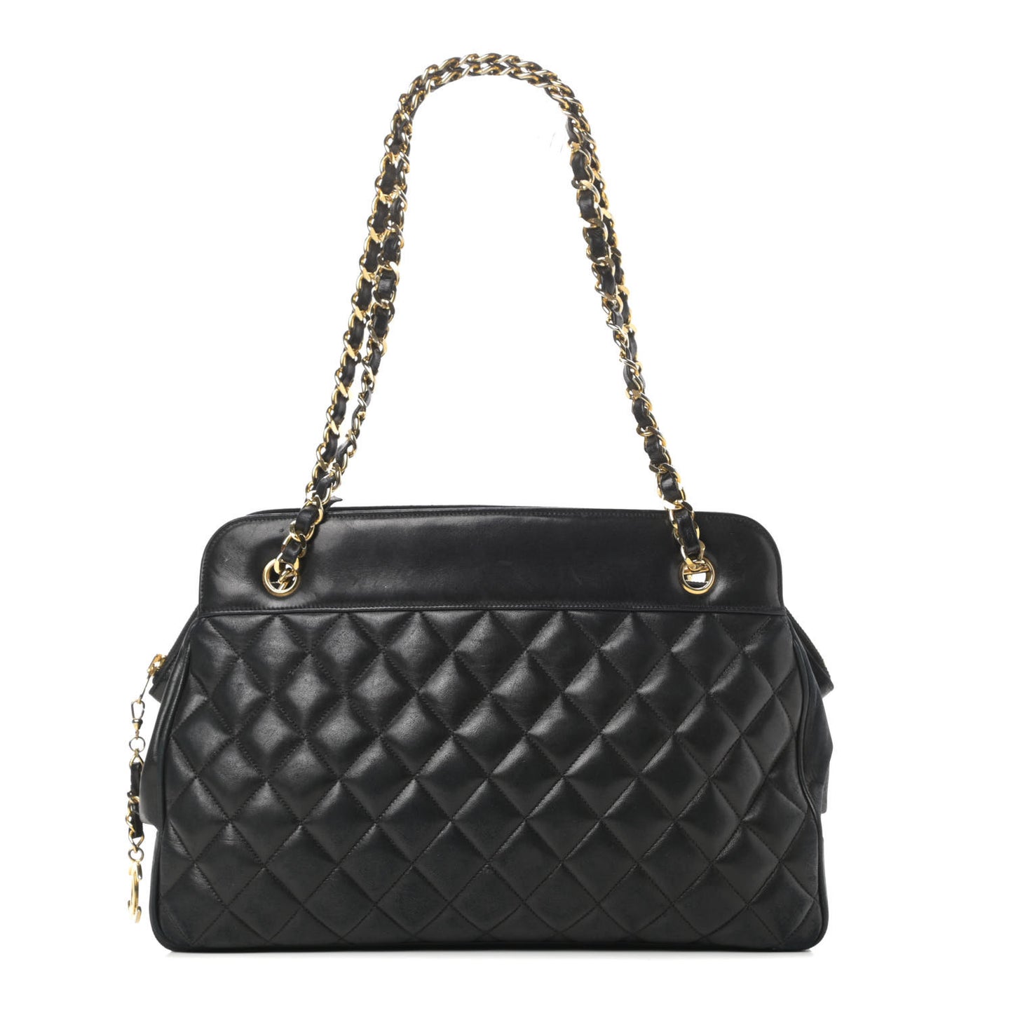 Lambskin Quilted Shopping Tote Black