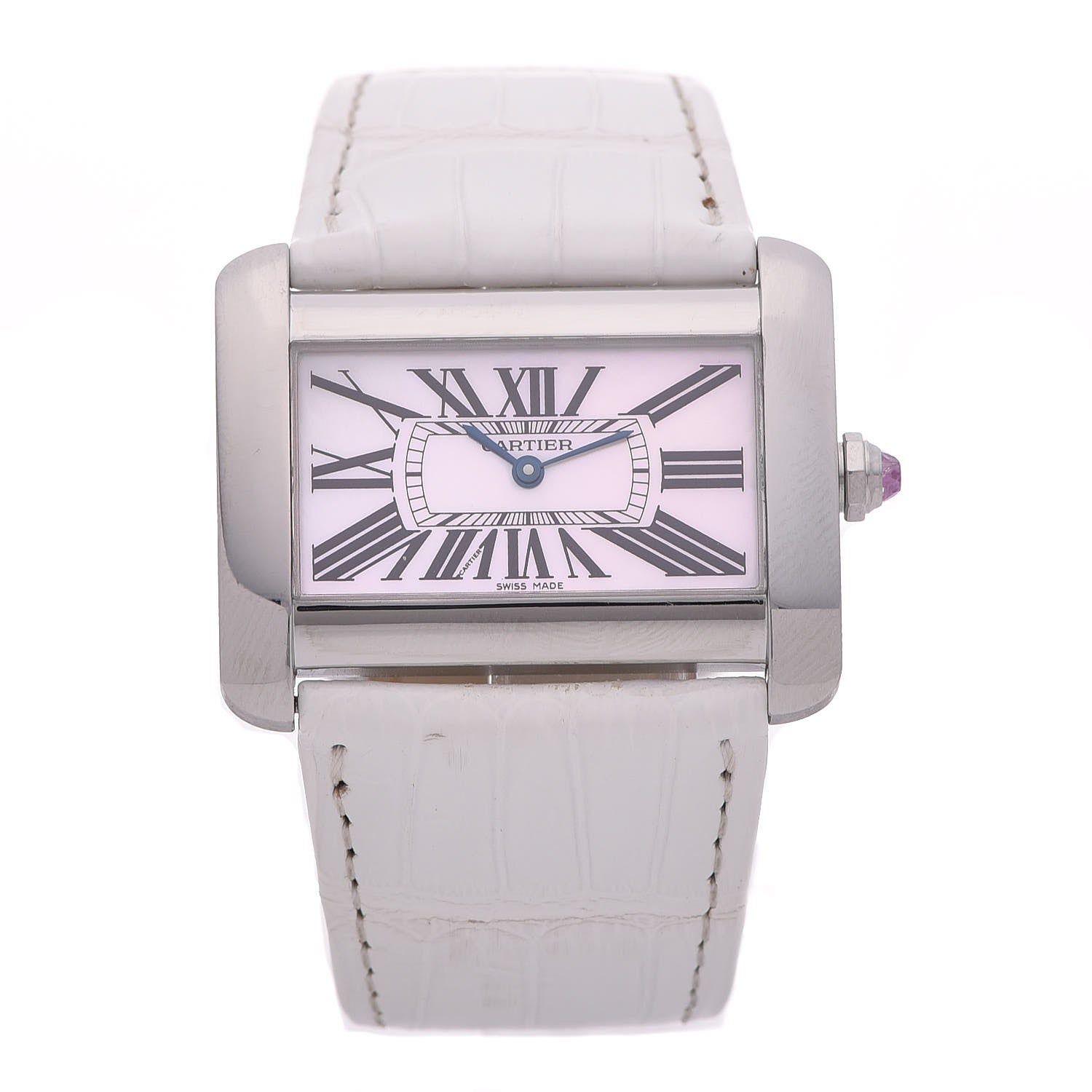 Cartier Stainless Steel Alligator 32mm Tank Divan Quartz Watch White 1 of 13